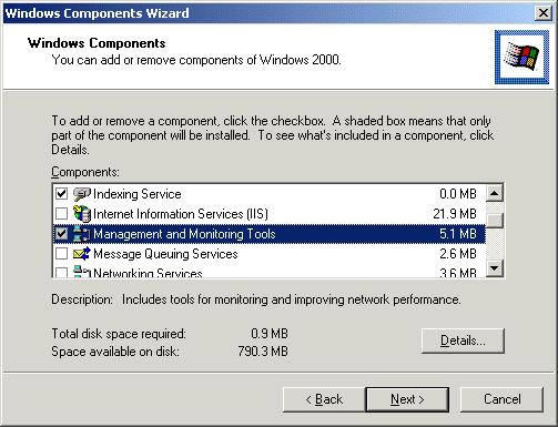 2.2 Installing the SNMP service in Windows 2000 1.