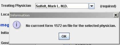 1572 on file, a pop-up window will appear and you will not be allowed to register the subject until this has been resolved.