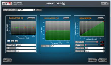 Input DSP setting *Output DSP setting screen is also the same. ❺ ❻ ➊ VOLUME You can adjust the volume of channel 1 through 8 from 0 to 100.