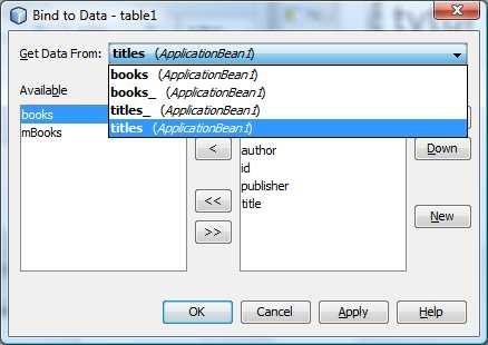 5.3. Next, select the titles item from the list and select a fewattributes to be displayed in the table component