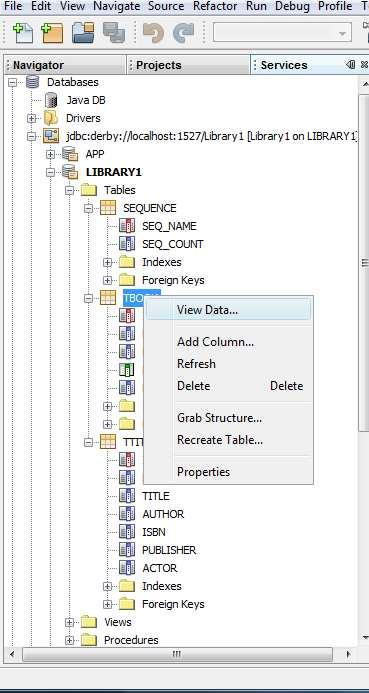 select the Connect item and click it. 6.12. Expand the Library1 node. Then, expand the Tables node.