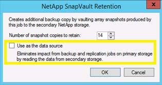Snapshot secondary target Backup Server FAS Series with