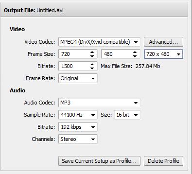 Step 2 Verify/Change the Video Output File Name and Location AND the Video Profile ADVANCED SETTINGS - Adjusting the Default settings and creating a Custom Profile Here we have changed the Video