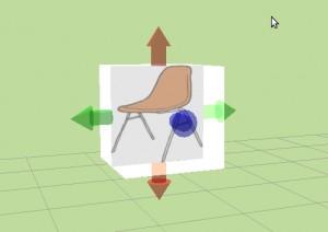 Figure 6: The bounding box primitive in two different modes: the object manipulation and visualization of the real dimensions.