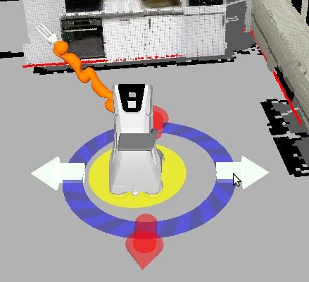 The in-scene teleop allows to move the robot, rotate the the robot in place and you can also grab a yellow disc in the middle (Figure 11) and the robot will automatically start to follow the disk