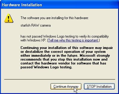 This dialog will start the hardware installation, however, shortly after the dialog box below will appear.
