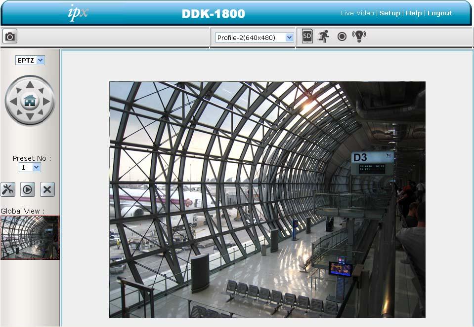 4.1.2 Live Video Live video from the DDK-1800BC is displayed on the home page when your Camera is present in your browser. Additional settings are provided on the home page.