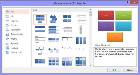 Working with Charts and SmartArt Inserting SmartArt The SmartArt feature lets you create and customize designer-quality diagrams.