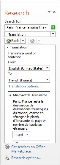 Translate selected text PowerPoint s Research pane lets you translate words and phrases into another language. 1. Select the text you wish to translate. The text is highlighted.