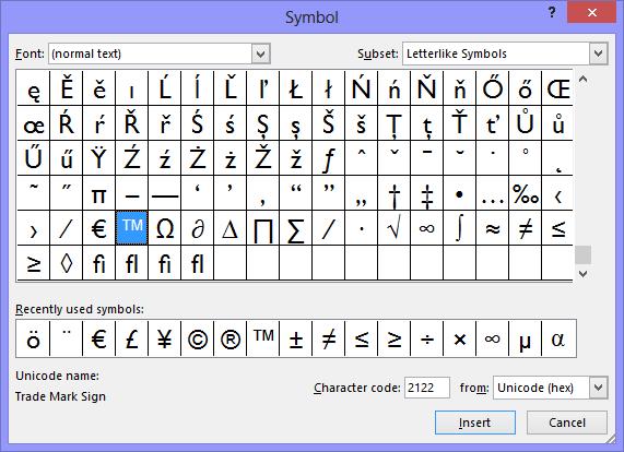 Inserting and Editing Text Inserting Symbols and Special Characters You can insert many characters and symbols into a presentation that cannot be found on the keyboard.