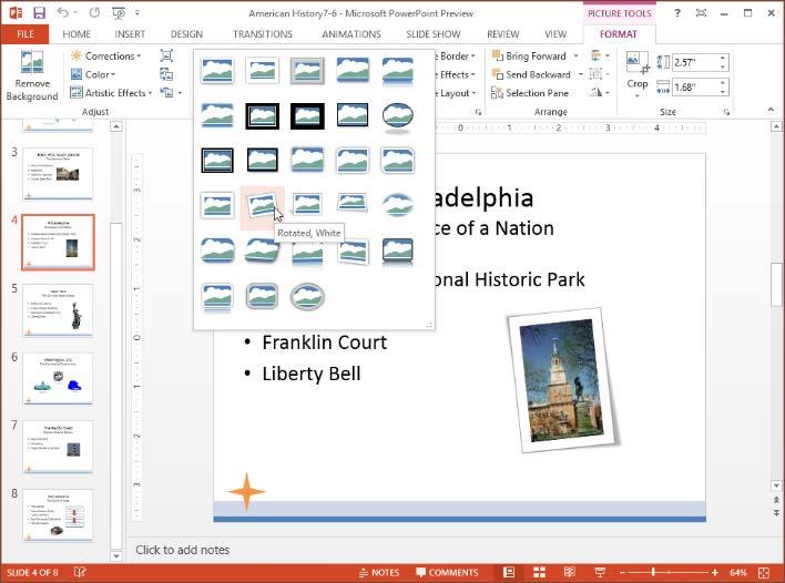 Working with Objects Formatting Pictures and Graphics PowerPoint comes with several features that allow you to alter a picture or graphics file once it has been inserted.