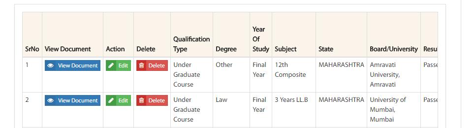 Completed or Pursuing State Board/University Admission Date Result Passing Year Attempts Percentage Course Duration (in months) Class/Grade