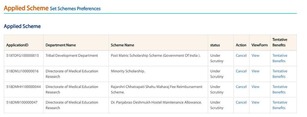 4. My Applied Scheme In order to check for the total number of schemes applied, applicant should click on applied schemes button.
