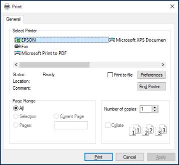 You see your application's Print window, such as this one: 2. Click OK or Print to start printing.