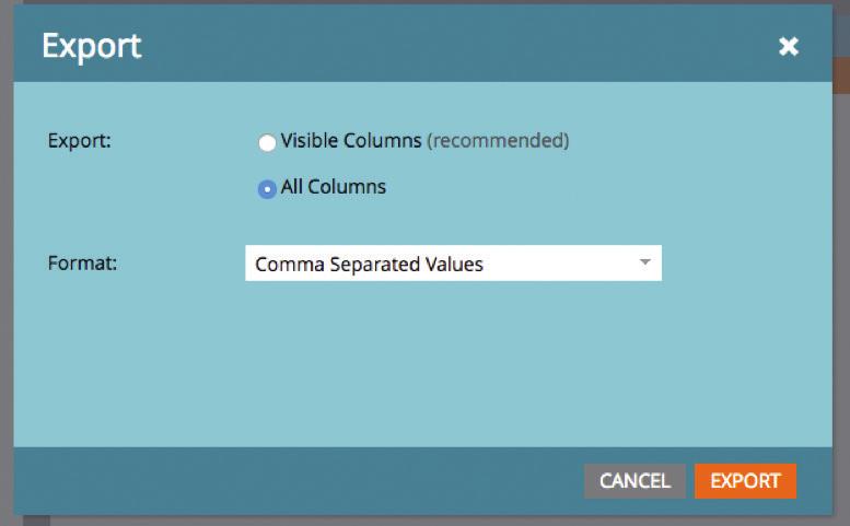 ACCOUNTABILITY Change the option to All Columns then click export: This will export all of the fields and values