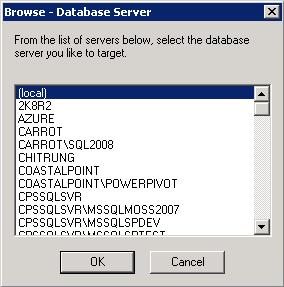 If your intended database server does not exist in the Database server that you are installing to