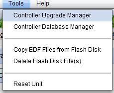 The Controller Database Manager can be found under the Tools menu The database manager allows for remote database save or load to your Front End unit.