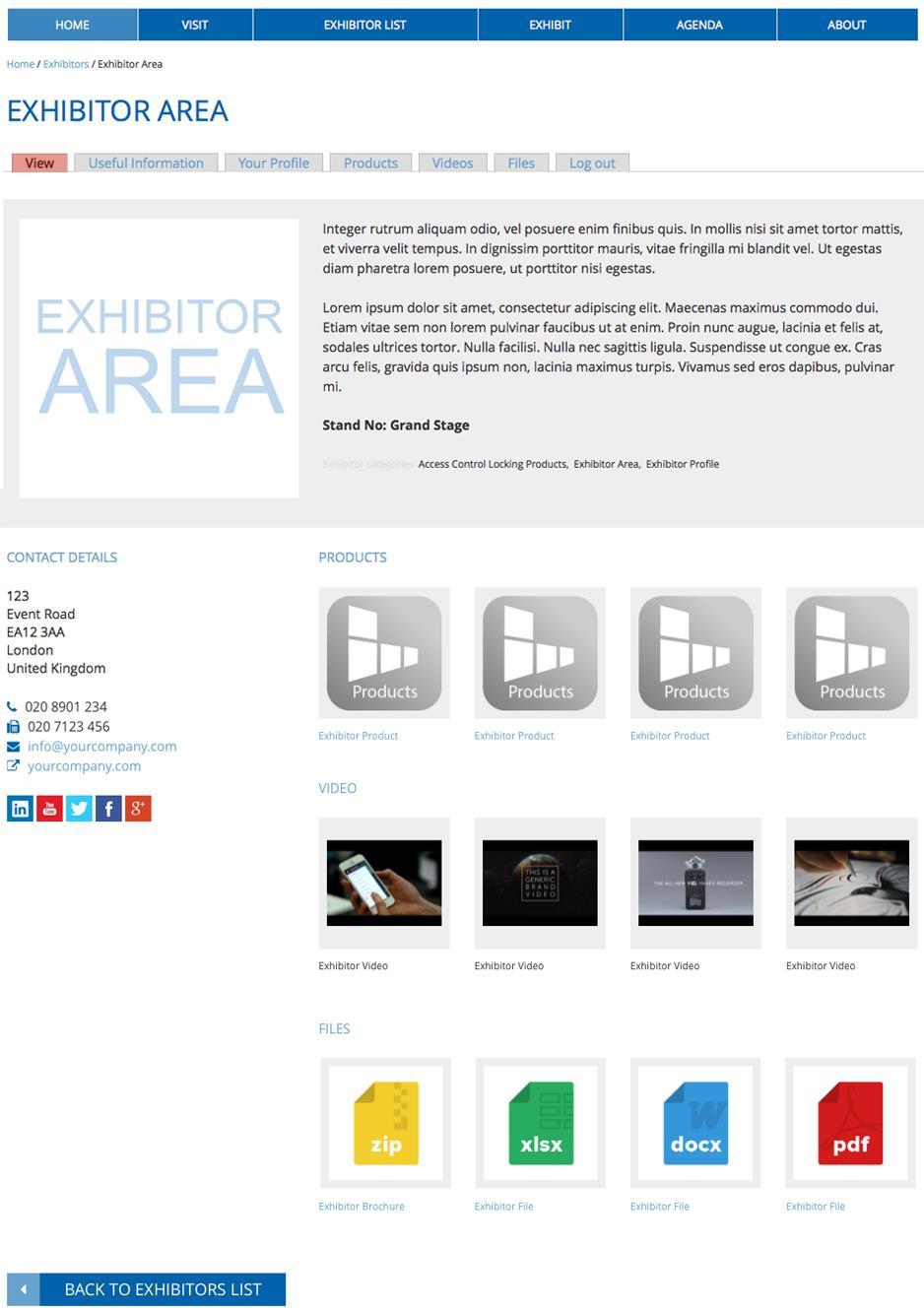 Viewing Your Profile Here you can view the amendments you have made to your Exhibitor Profile.