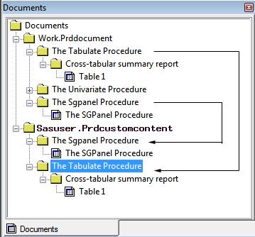 38 Chapter 4 Selecting the Contents of Your Report When you create a new document, it is empty. You can load output into the new document by using the Documents window in two ways.
