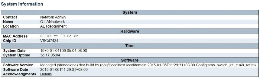4. Go to Monitor > System > Information. Check the software date (in YYYY-MM-DD format) and version.