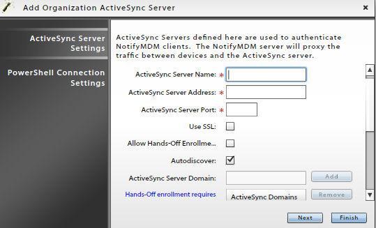 Enabling Hands-Off Enrollment for User Associated with an ActiveSync Server Enabling the Hands-Off Enrollment option, when defining an ActiveSync server, allows any user with credentials on the