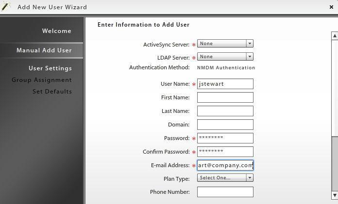 Adding Users Manually Administrators can manually create individual user accounts in an organization. Once a user account is created on the NotifyMDM server, one or more devices can be enrolled.