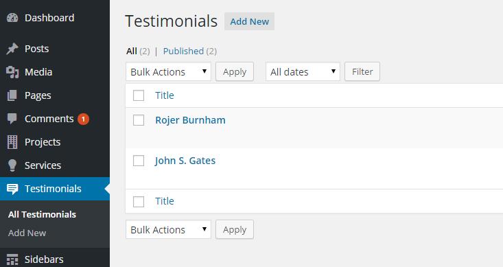 Each testimonial is a simple post FYI For your convenience you can use Visual Composer Templates.