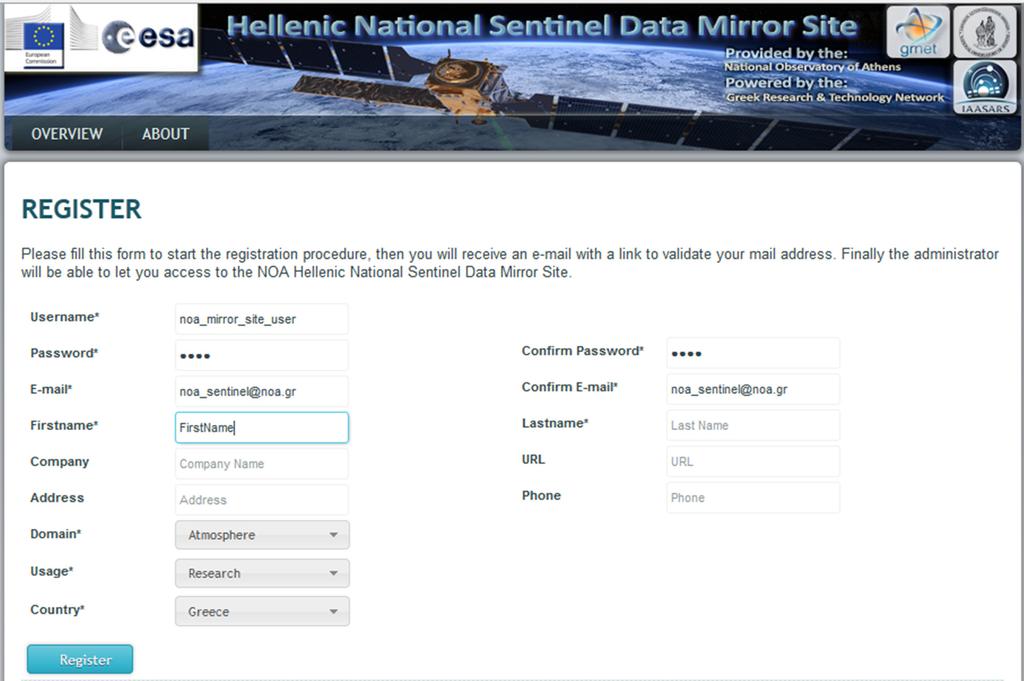 NOA Sentinel MirrorSite GUI with the applied credentials users may login to access the Search Order and Data access facilities New users are asked for the