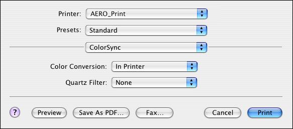 Setting color management print options for Mac OS This section explains how to set color management print options with the printer drivers for Mac OS.