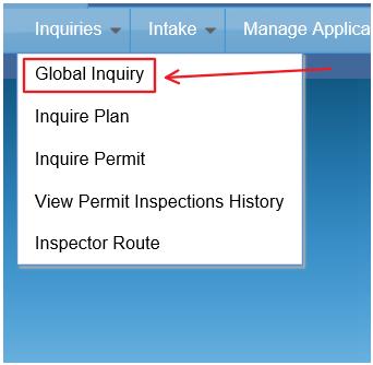 Inquiries Tab The Inquiries tab will allow you to search information regarding a plan or a permit.