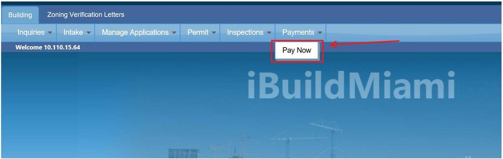Step 6: Payments Tab The Payments tab will allow you to pay any permit