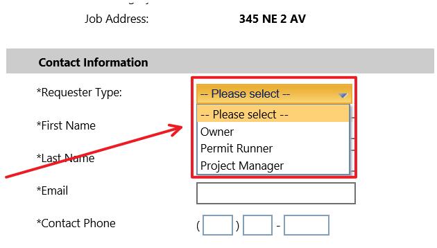 Step 3: In the Contact Information section, select Requester Type to auto populate the contact information of the requester.
