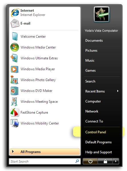 Windows Vista 1. Click Start, then control panel. 2.