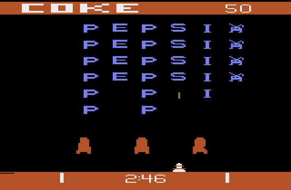 Táto hra bola v prvej forme ako herný automat, neskôr bola prevedená na PC verziu. [21] Zdroj: [45] Pepsi Invaders (1983) Obr.