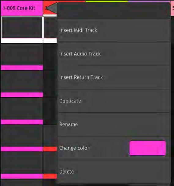9 Tracks By tapping a track, the track is focussed in touchable Pro and Live. Longtapping a track opens a context menu. Each module has its own track views with individual functions.
