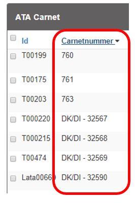 Numbering of ATA Carnets The Carnet number is assigned automatically when the Carnet is approved by DI.