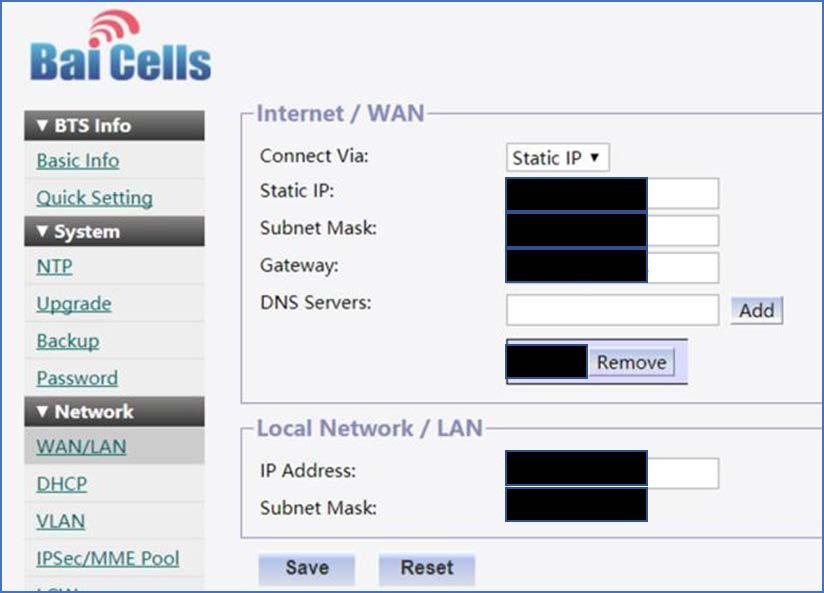 Figure 5-33: DNS DNS settings: Static IP - If the WAN is configured for static_ip, ensure the DNS address is set correctly, e.g., 8.8.8.8 (Figure 5-33).
