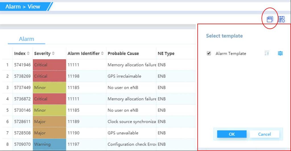 Figure 4-7: Alarm > View Select template enables you to select a predefined template view of the alarms (Figure 4-8).