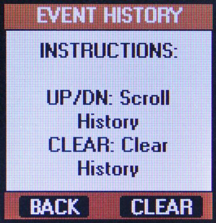 Event History Screen The Event History Screen will allow you to review each event the SPD has on record. Use the UP/DOWN buttons to scroll through the event log.