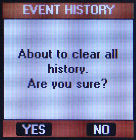 Clear Event History Screen The Clear Event History Screen will allow you to clear the SPD s event log. Pressing the left button (YES) will clear the event log.