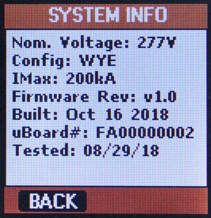 System Info Screen The System Screen displays the important electrical information for this system.