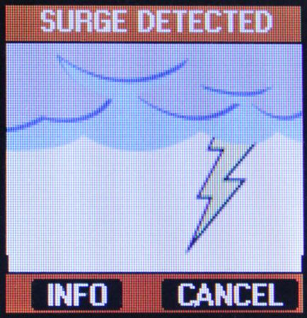 System Event Alarms Surge Event When the SPD detects a surge event the Surge Detected animation will be shown. It will remain on screen until acknowledged by an operator.