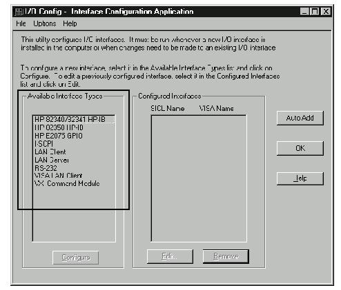 8. The I/O Config Interface Configuration Application screen appears.