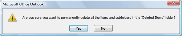 Open File EMPTYING DELETED ITEMS When you delete a message (or most other items for that matter) it is normally placed in the Deleted Items folder.