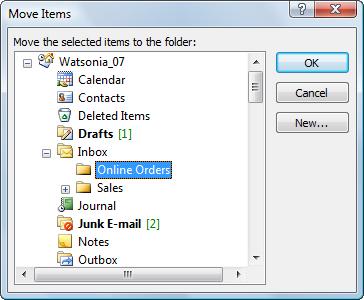 Open File MOVING MESSAGES Outlook allows you to easily move messages between folders, either new folders that you have created or existing ones.