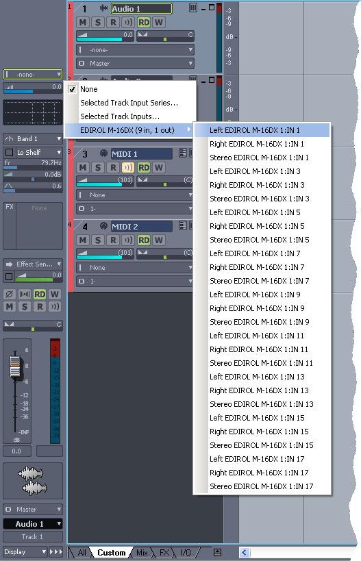 Setting Up a Track for Recording Selecting Audio to Record To set up a track for recording Click the desired track in the Track window to display its channel strip at the lower left corner of the