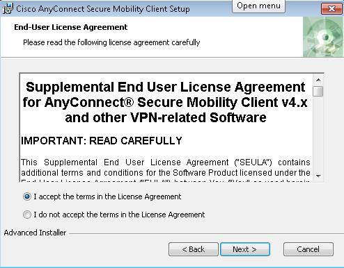 Accept the License Agreement and click next.