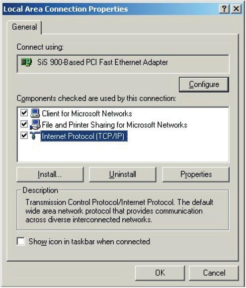 2.1.3 Checking TCP/IP Settings for Windows 2000 a) Select Start Control Panel Network