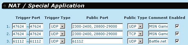 Trigger Port: This is the outgoing (Outbound) range of port numbers for this particular application. Trigger Type: Select the type of outbound port protocol, it may be TCP, UDP or Both.