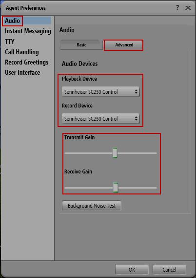 Under Agent Preferences select Audio, click on the Advanced tab.
